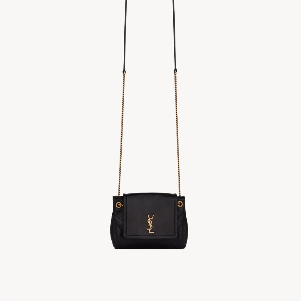 Yves Saint Laurent Black Quilted Crossbody Bag with Gold Hardware